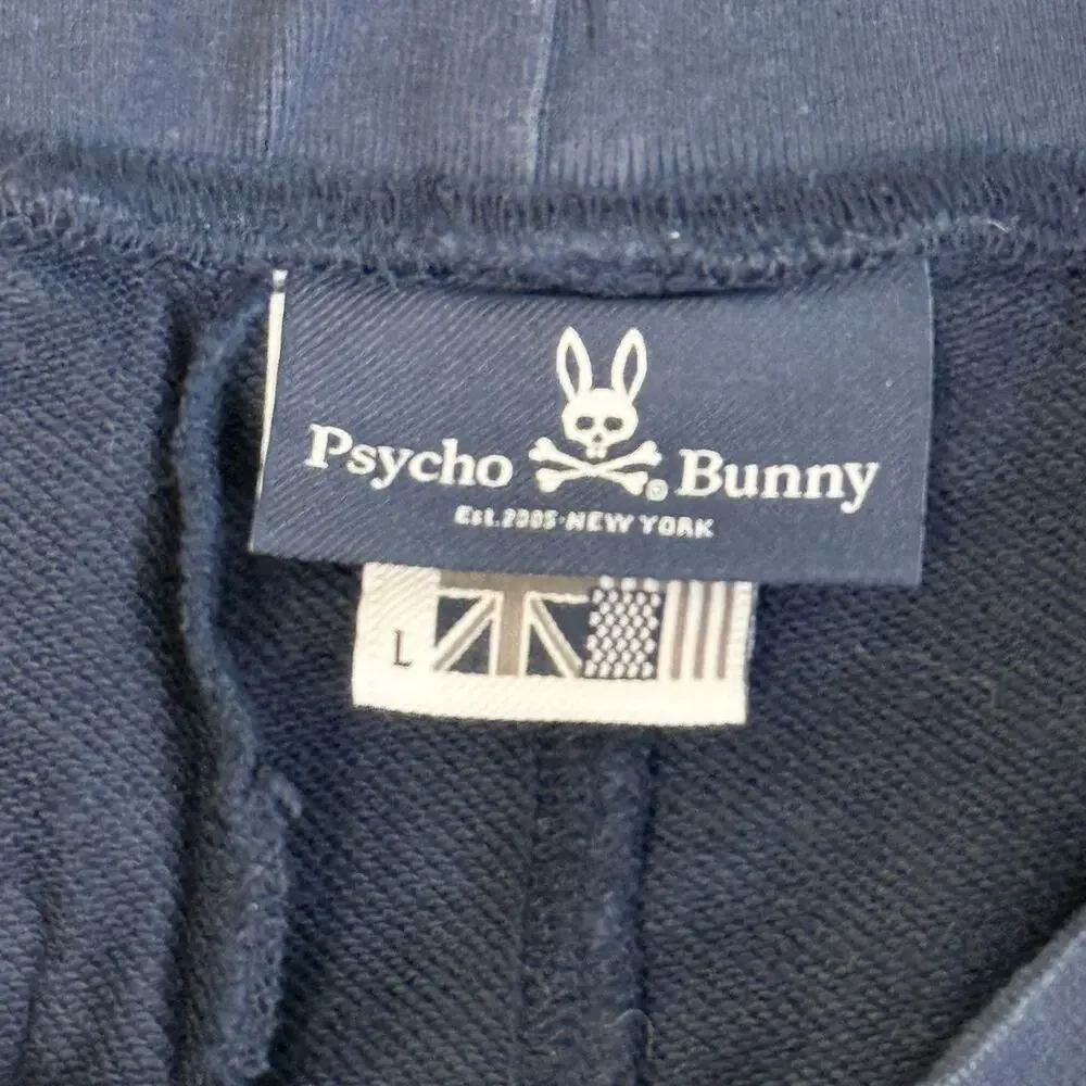 Psycho Bunny Mens Large Navy Blue Cotton French Terry Sweat Shorts Loungewear